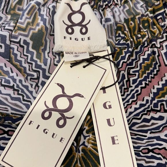 NWT Figue Cleo Silk Ruffle Neck Belted Dress in Medallion Multi Spruce XS - Picture 12 of 15